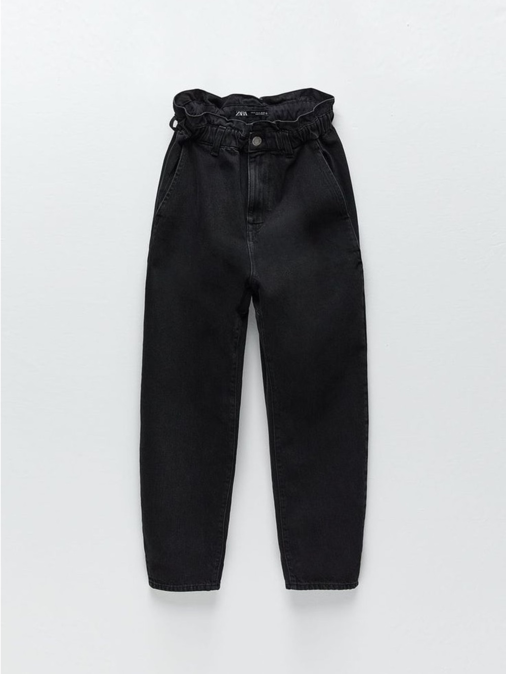 Zara Black High-Rise Paperbag Waist Jeans